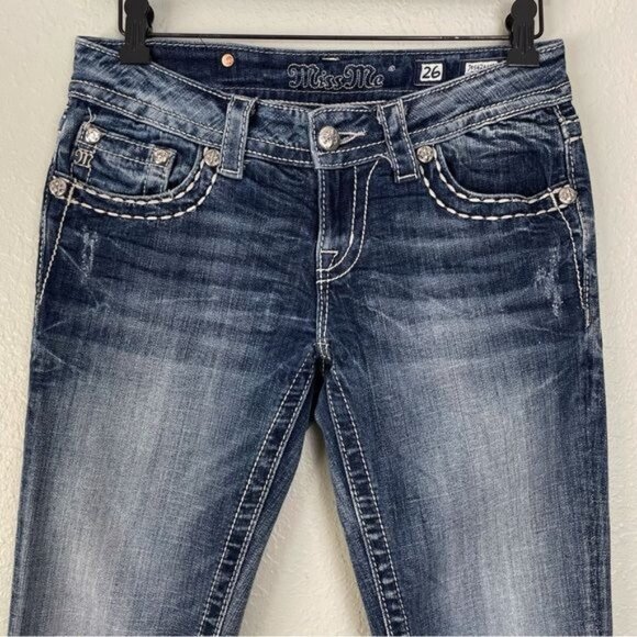 Miss Me Ankle Straight embellished rhinestone pocket jeans 26 - Picture 3 of 12